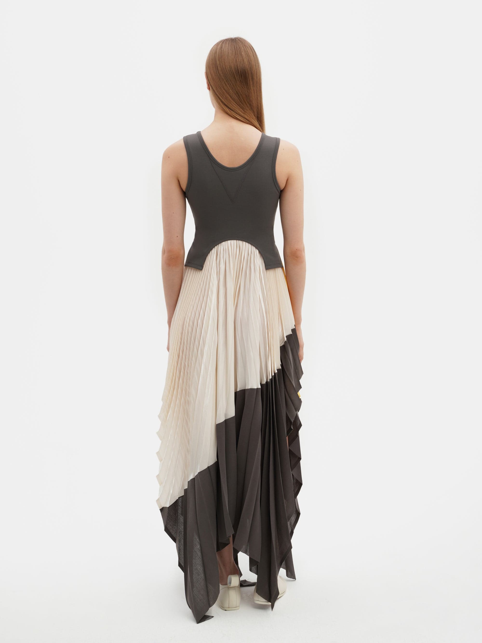 Pleated Dress with Jersey Top Grey