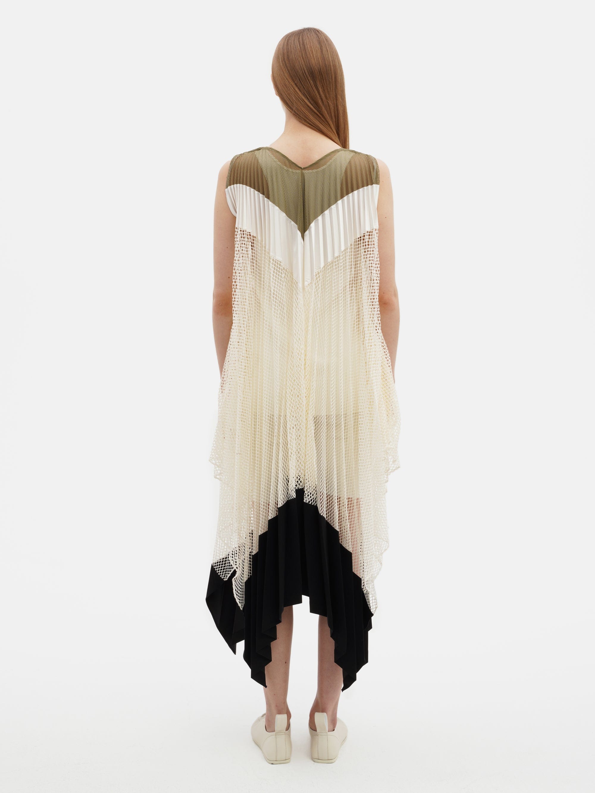 Pleated Cape Dress Khaki