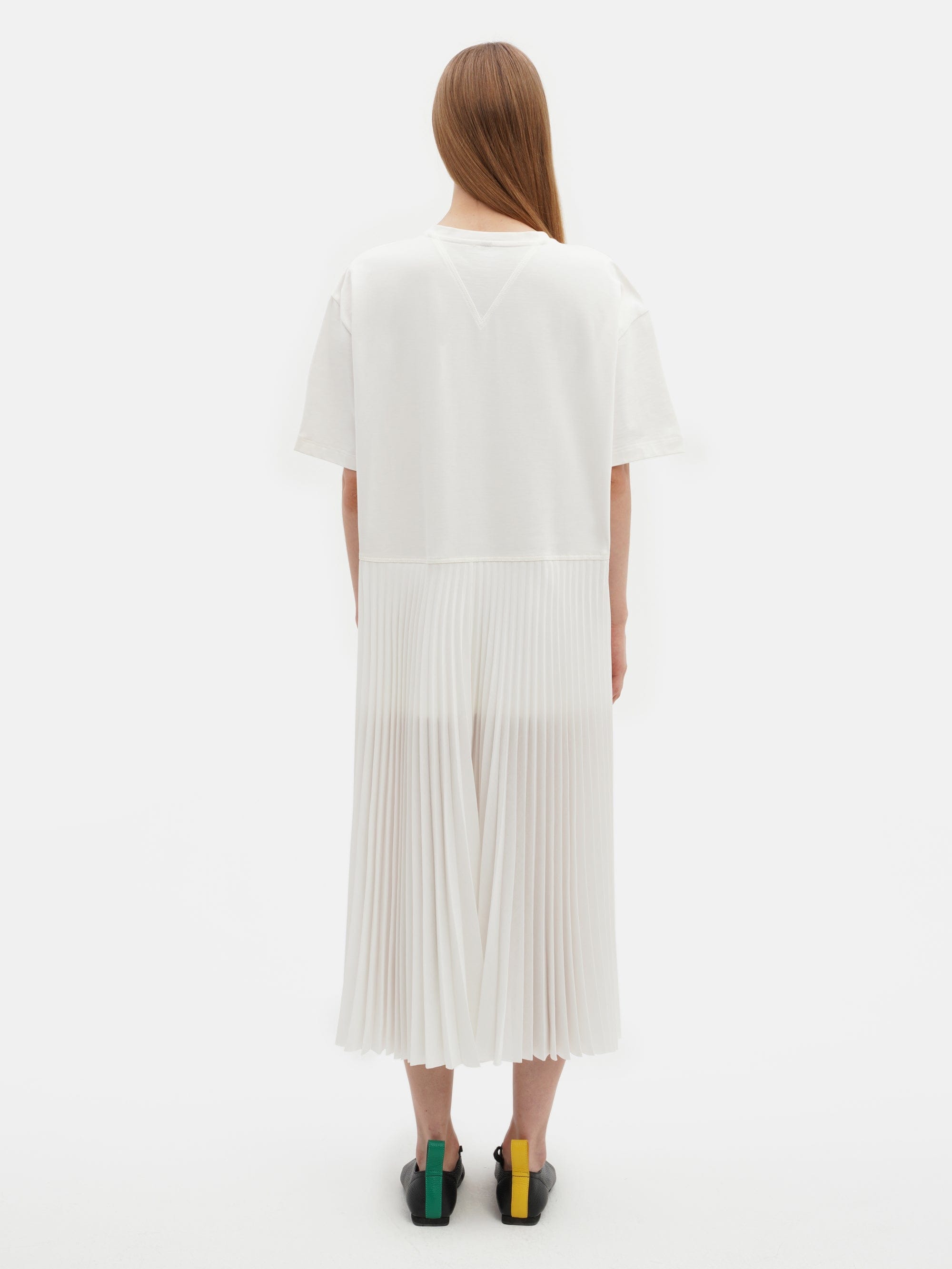 Crushed Bra Pleated Dress White