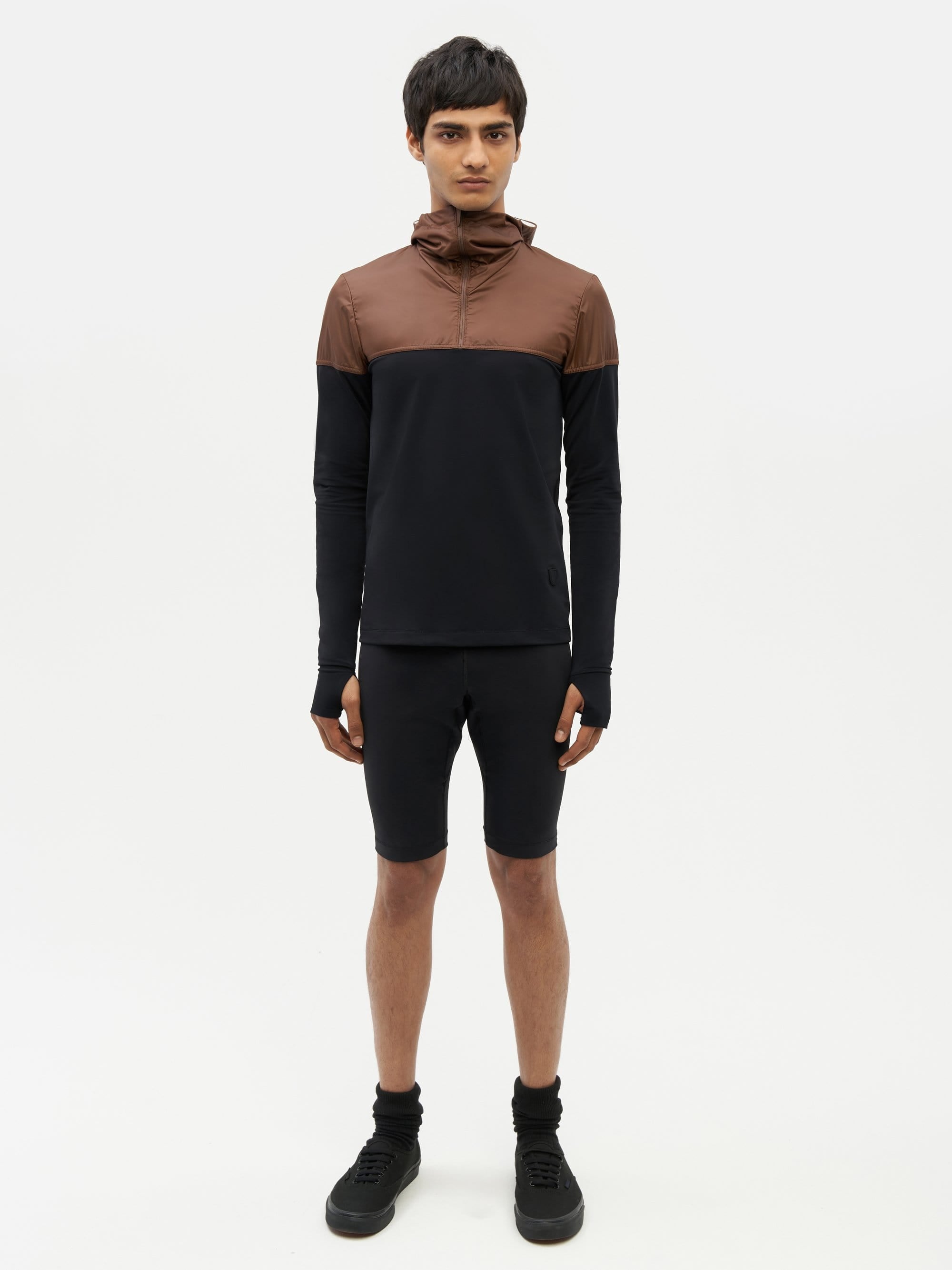 Hooded Bicolour Top Black