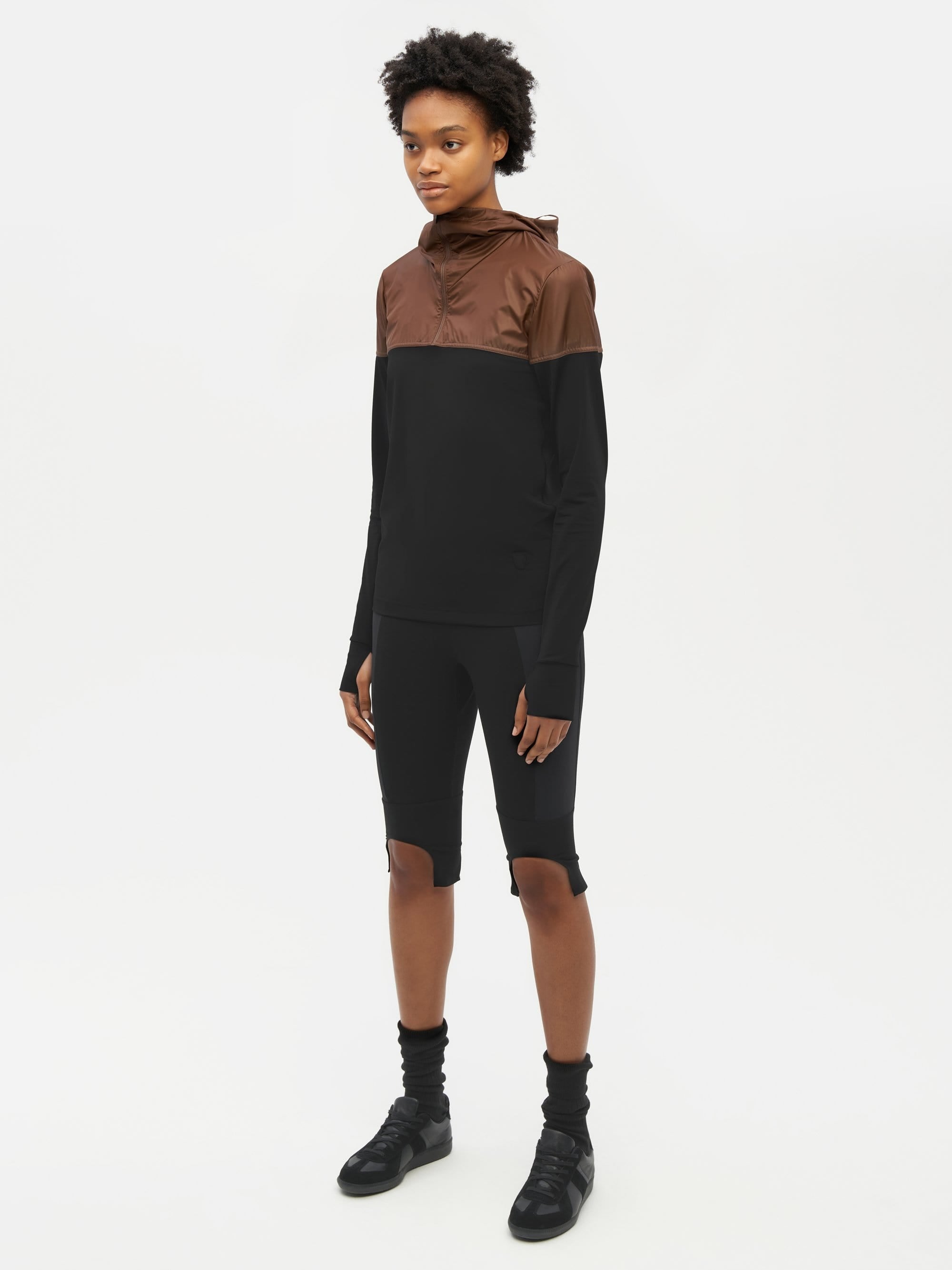 Hooded Bicolour Top Black