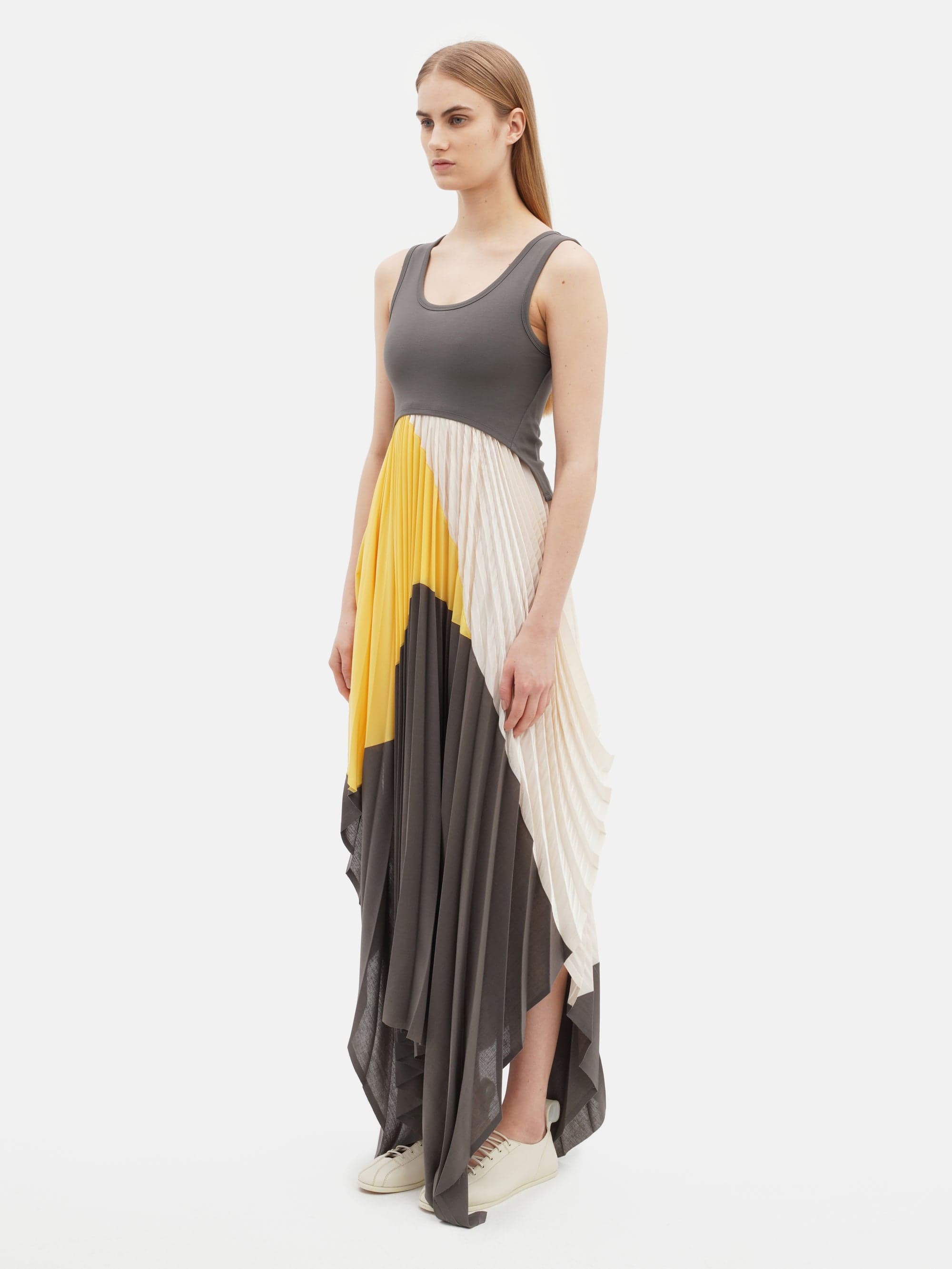 Pleated Dress with Jersey Top Grey