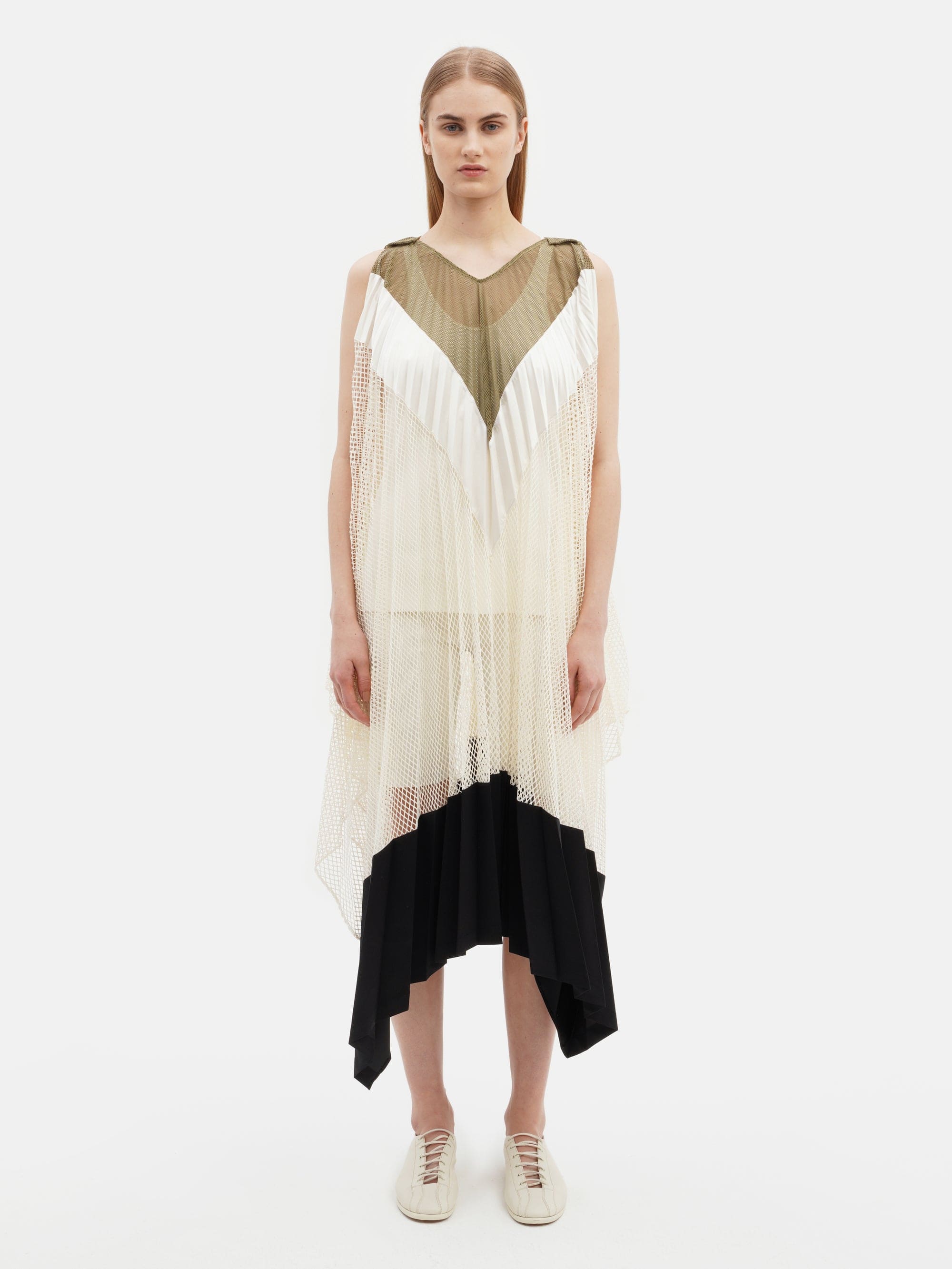 Pleated Cape Dress Khaki