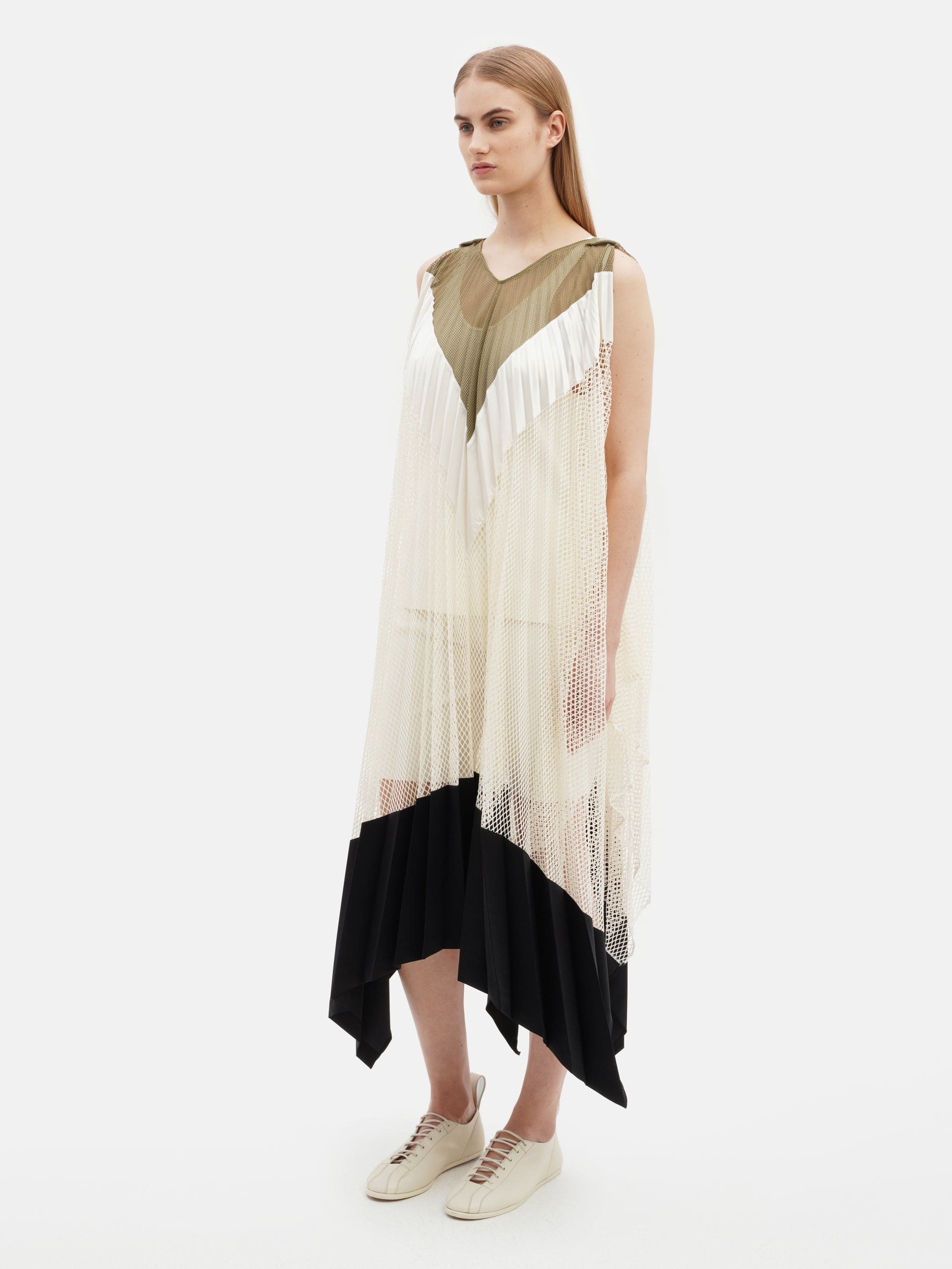 Pleated Cape Dress Khaki