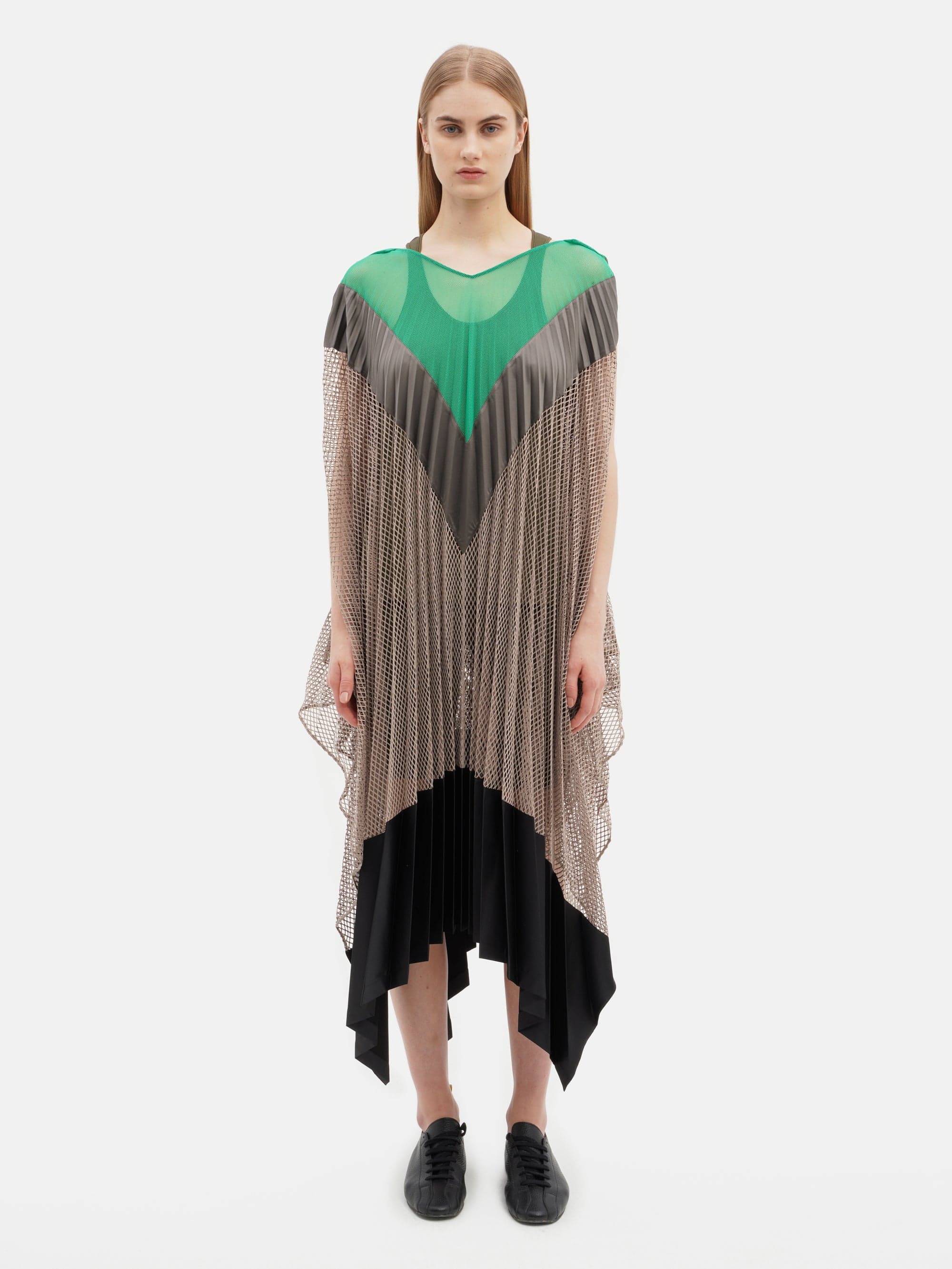 Pleated Cape Dress Green