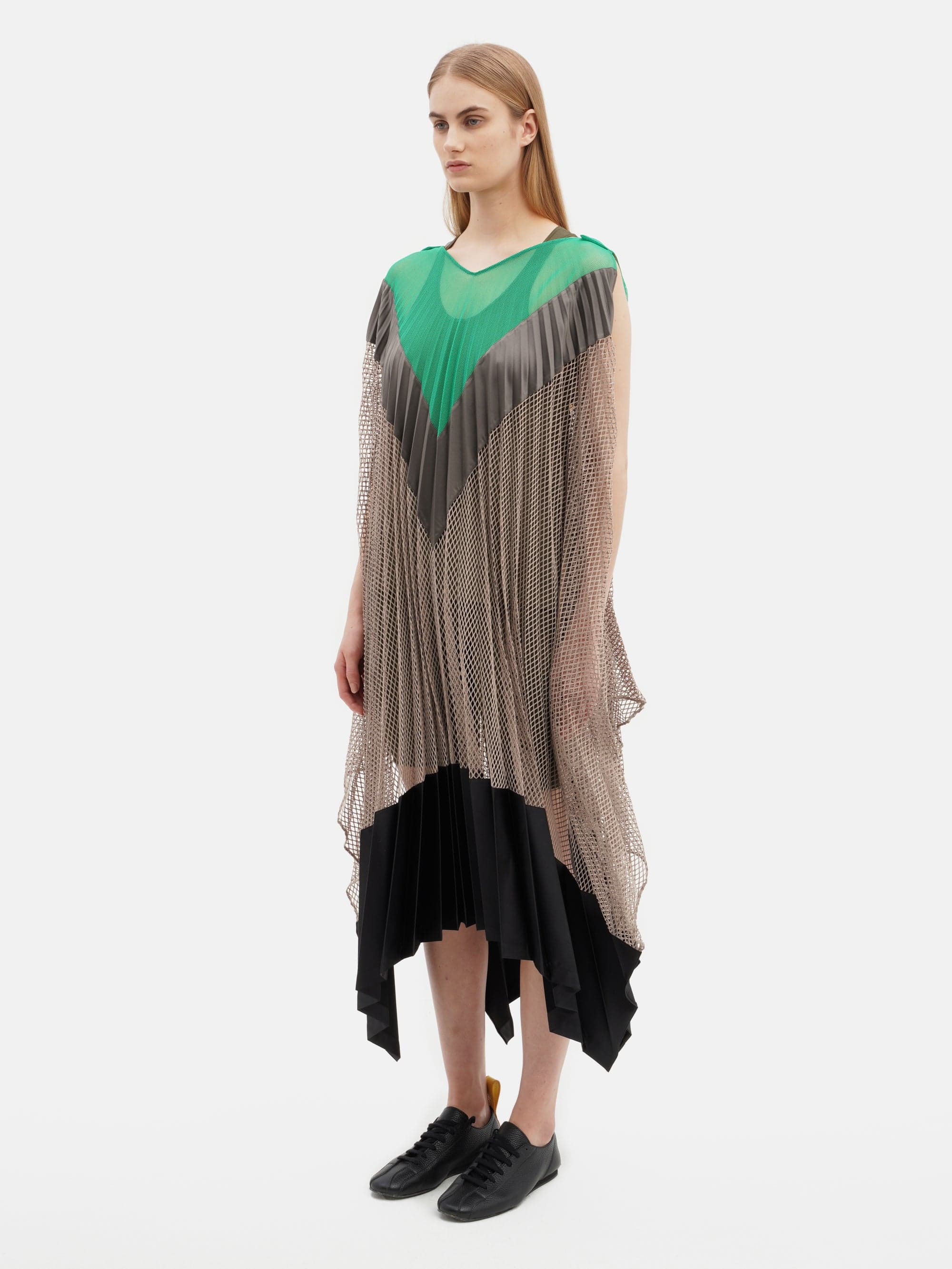 Pleated Cape Dress Green