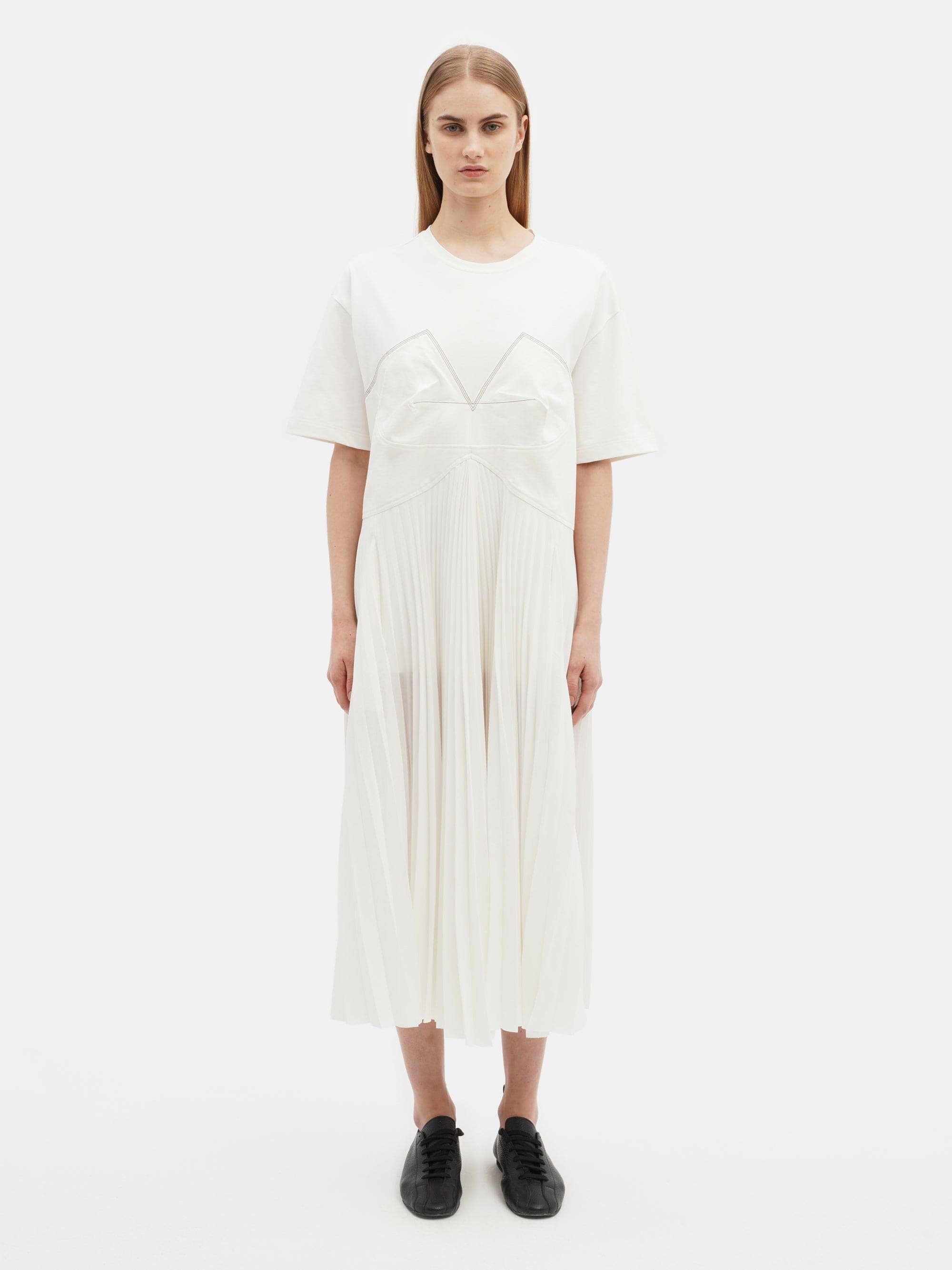 Crushed Bra Pleated Dress White