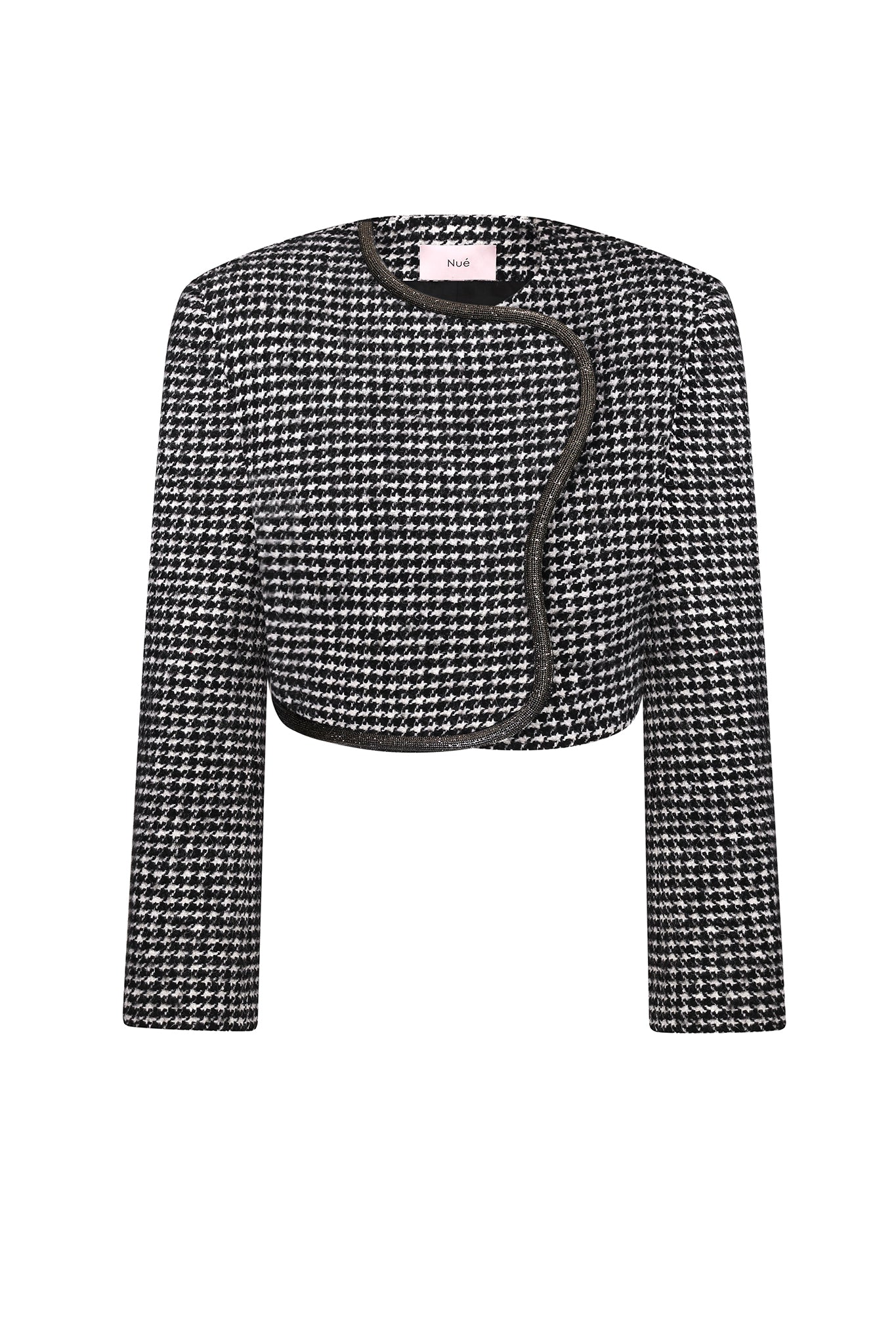 HOUNDSTOOTH CROPPED JACKET - Black/White