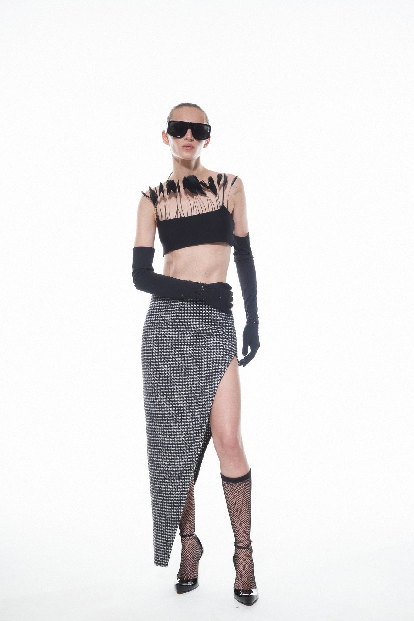 HOUNDSTOOTH MAXI SKIRT - Black/White