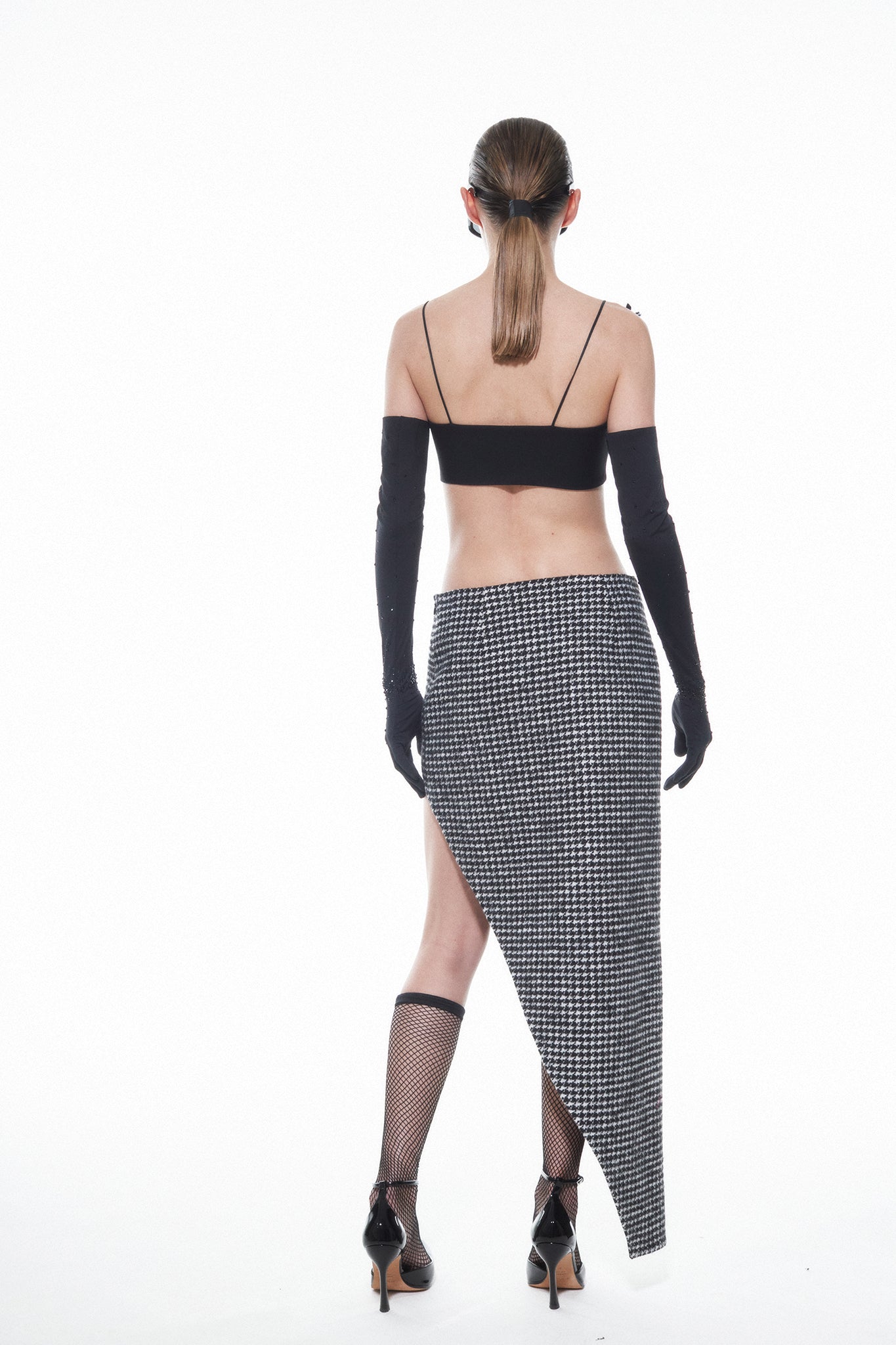 HOUNDSTOOTH MAXI SKIRT - Black/White