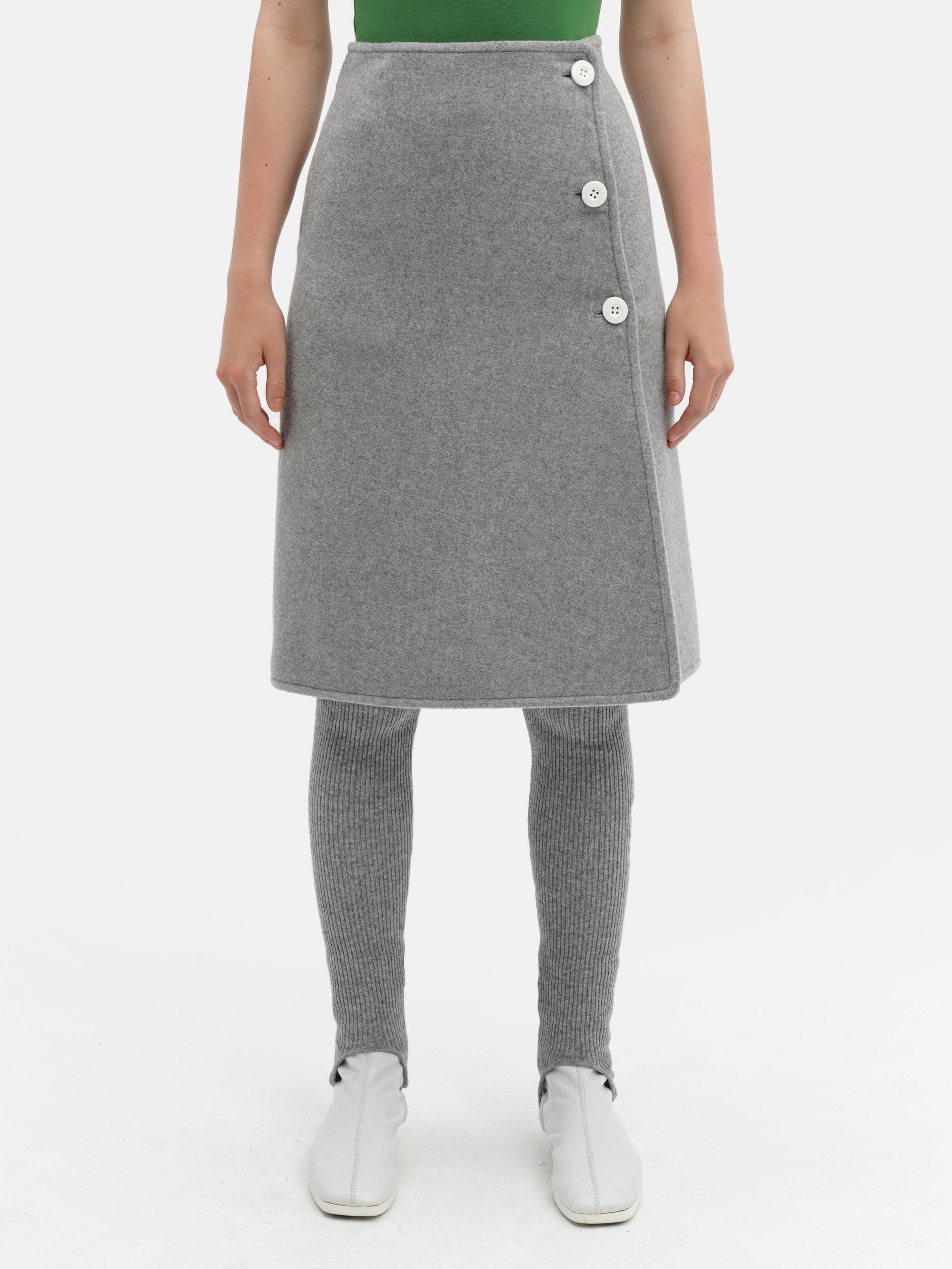 Double Face Wool Wrap Skirt Grey