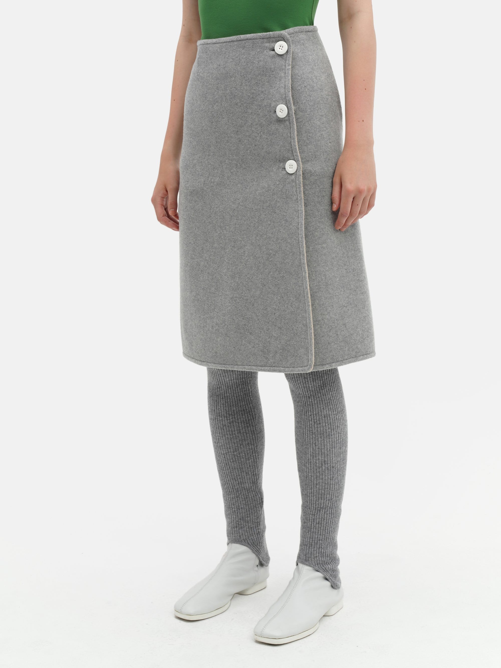 Double Face Wool Wrap Skirt Grey