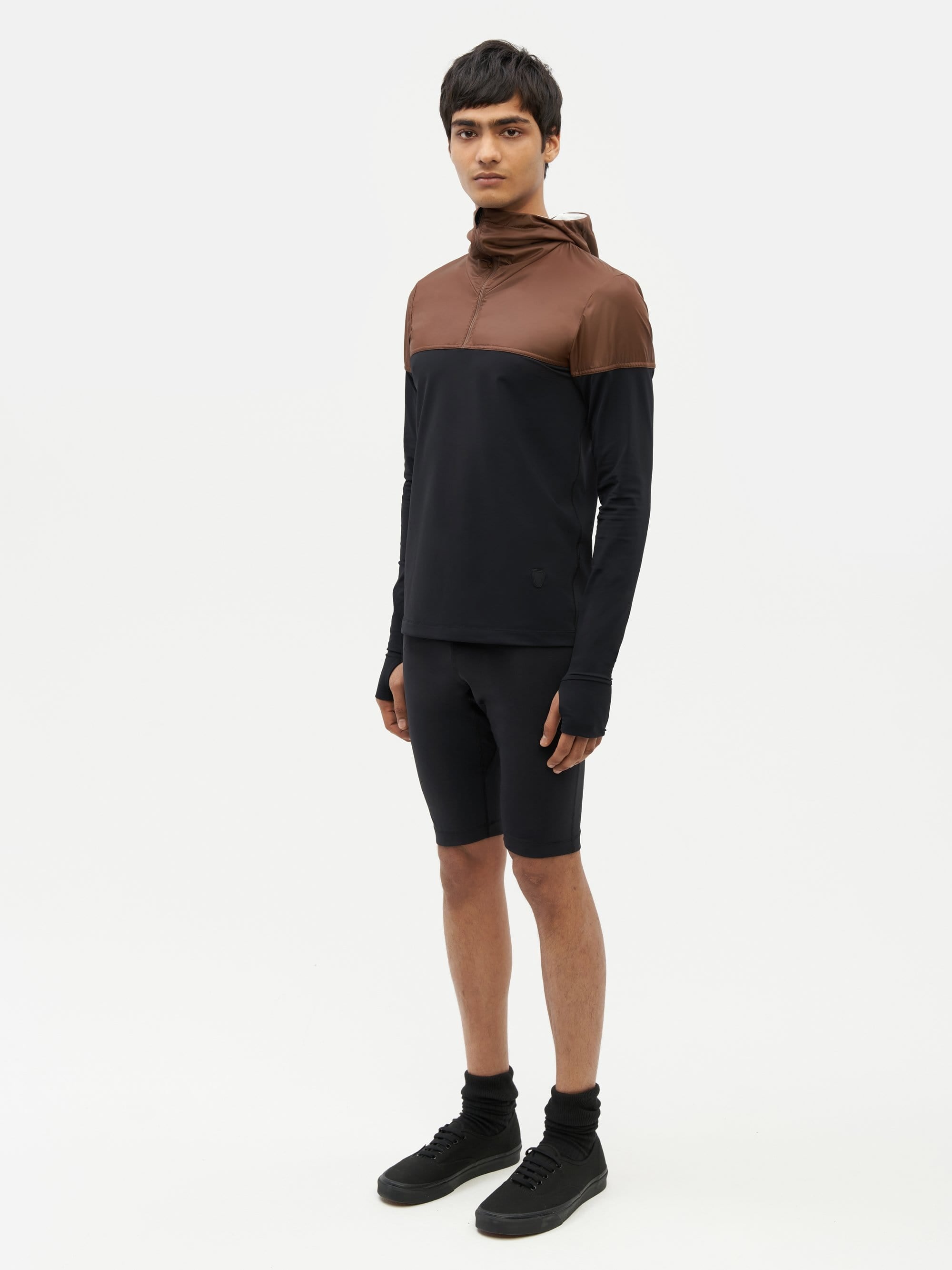 Hooded Bicolour Top Black