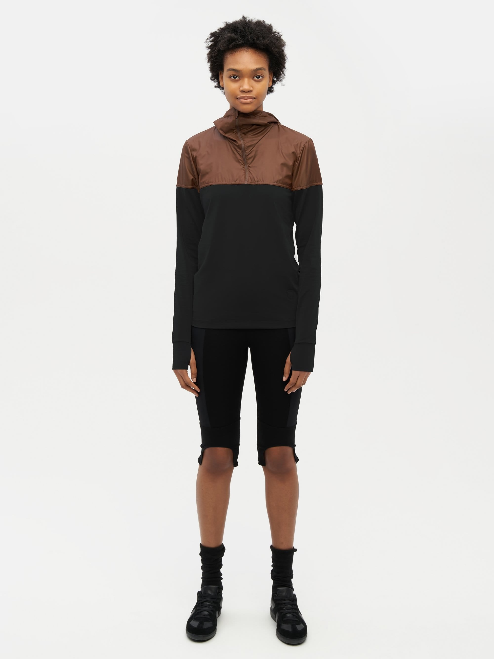 Hooded Bicolour Top Black