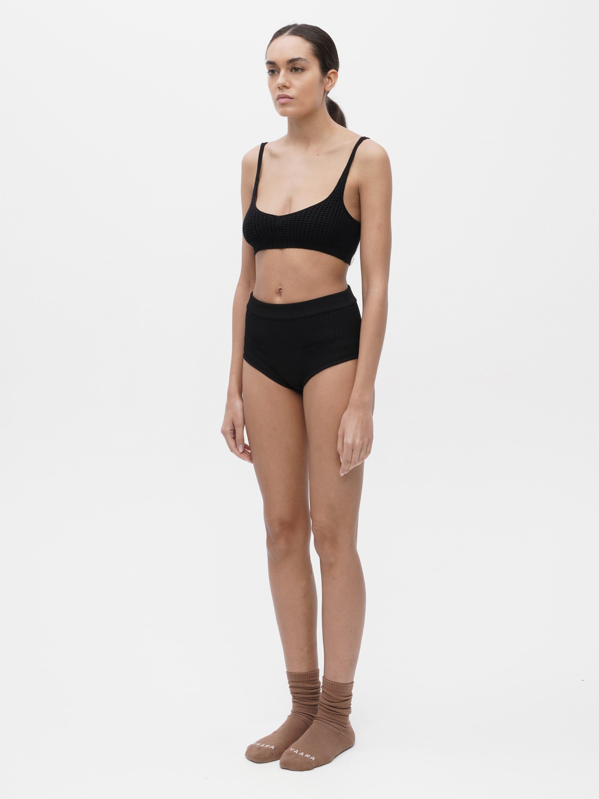 Waffle Knit Pants Black