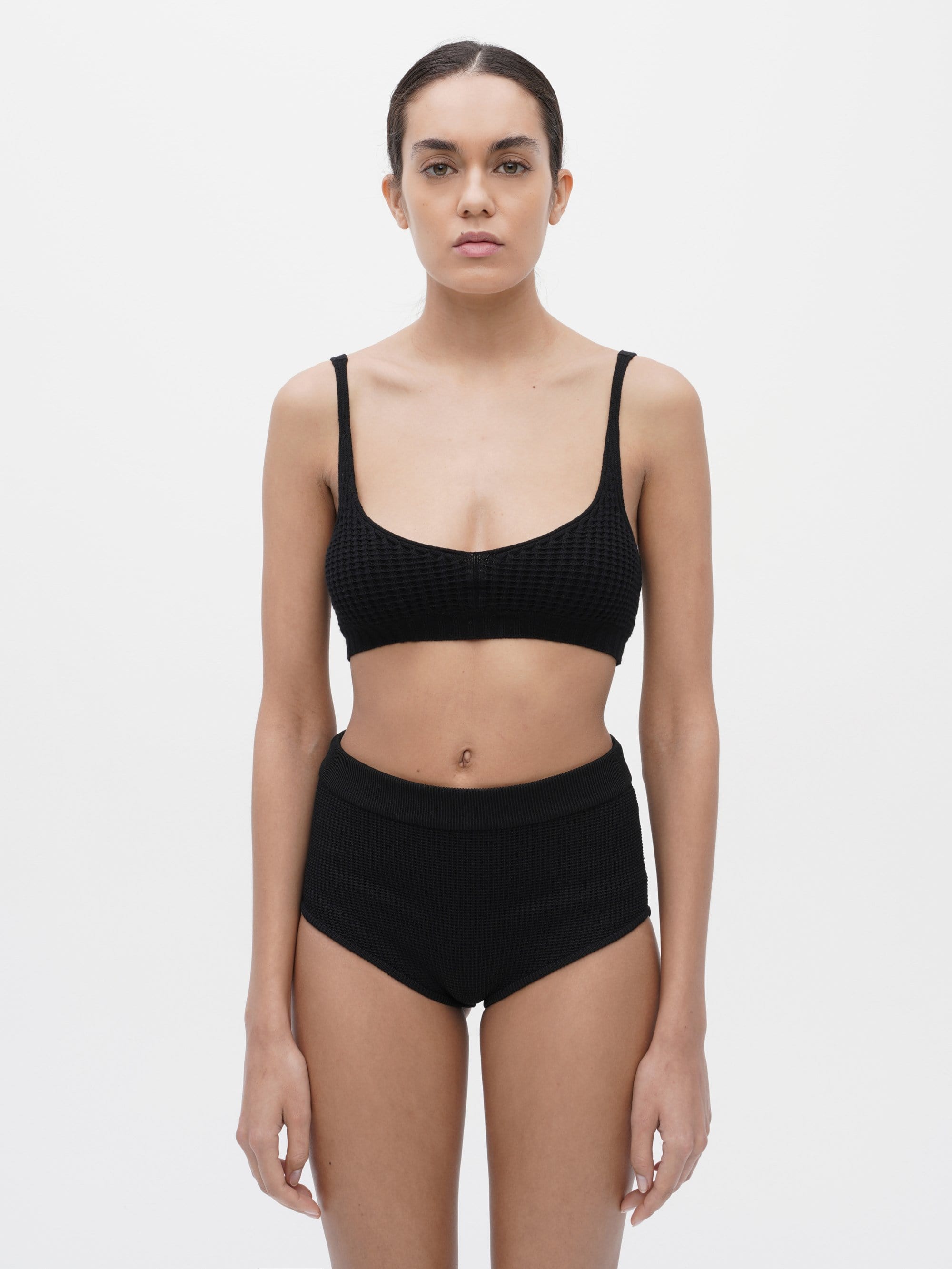 Heavy Waffle Knit Bra Black