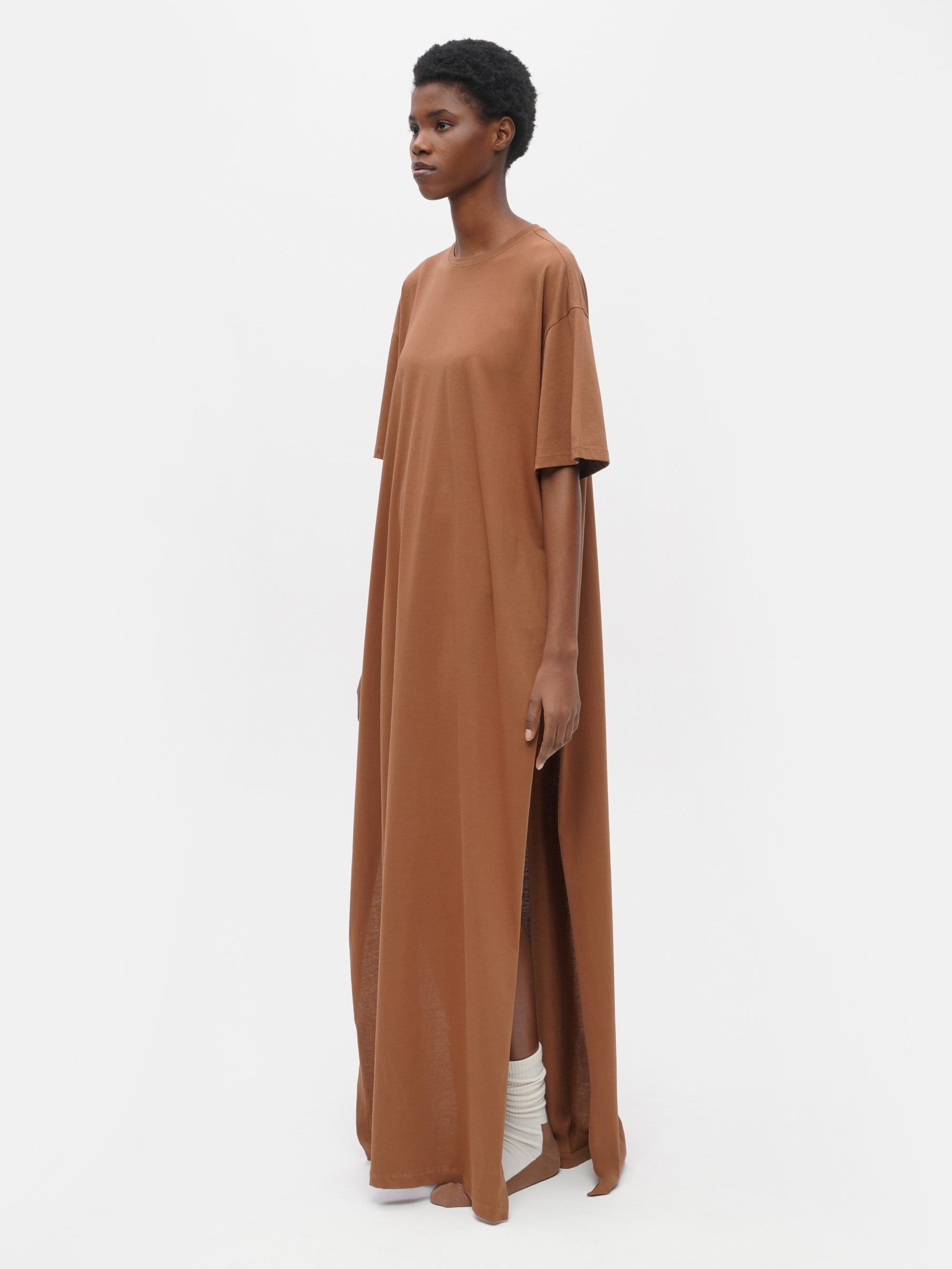 Long Oversized T-Shirt Dress Brown