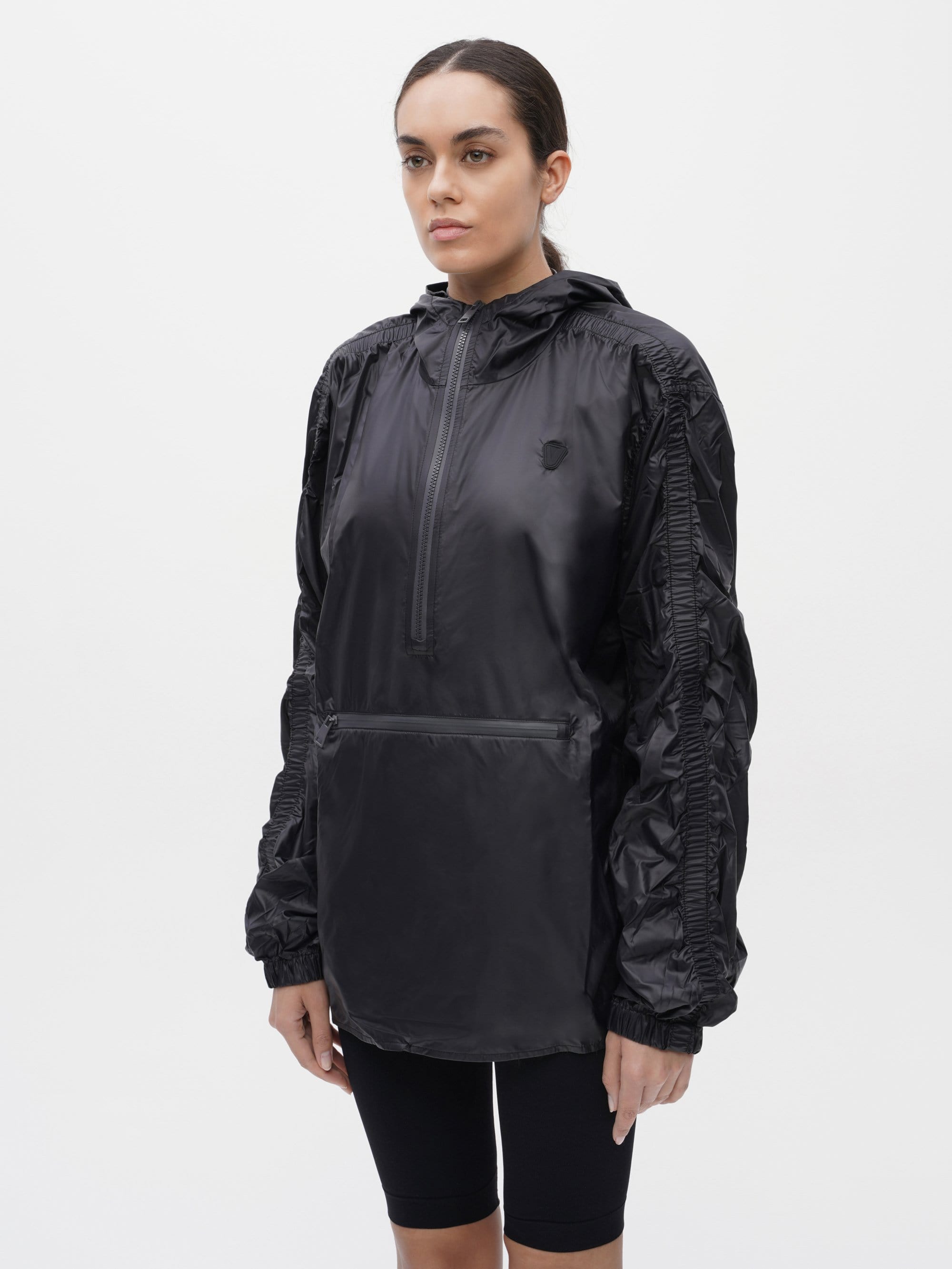 Ruched Short Anorak Black